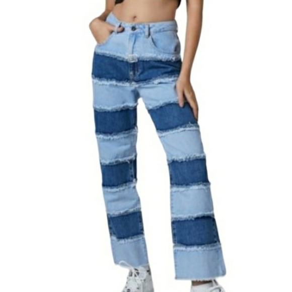 The Ragged Priest Denim - The Ragged Priest Two-Tone Stripe Panel Infringement Dad Fit Jeans - Size 30